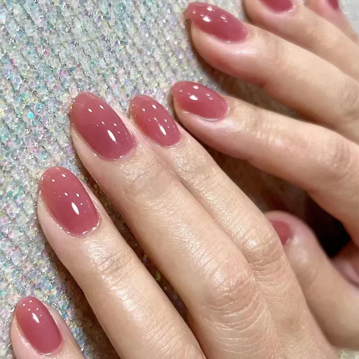 24pcs Crystal Cat Eye False Nails with Glue Short Square Press on Nails Shiny Red Jewel Nail Solid Color Fake Nails Minimalis