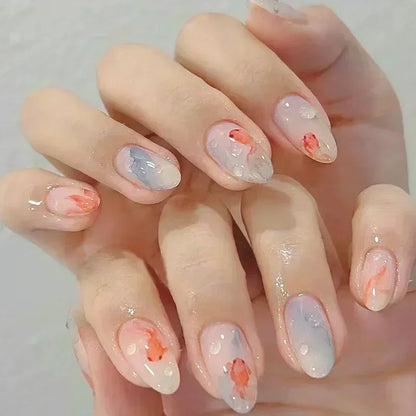 24Pcs French False Nails Almond Fake Nails with Glue Press on White Edge Design Wearable Simple Ins Pink Stiletto Nail Tips