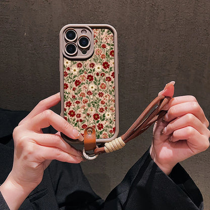 Cute Flower Pattern Lanyard Strap Rope Phone Case For iPhone 16 17 Pro Max 11 12 13 14 15 16E XS X XR 7 Plus Silicone Soft Cover
