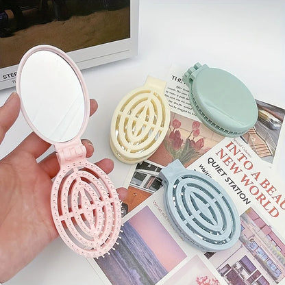 Foldable Travel Hair Brushes with Mirror Portable Folding Pocket Hair Brush Mini Hair Comb Compact Size Hair Massage Comb