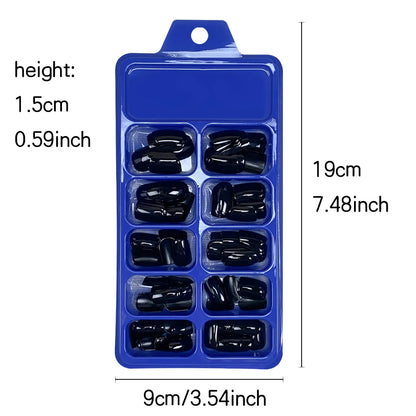 120Pcs Classic Glossy Black Fake Nails Full Cover Press On Nails Short Round Reusable False Fingertips DIY Women Manicure Tools