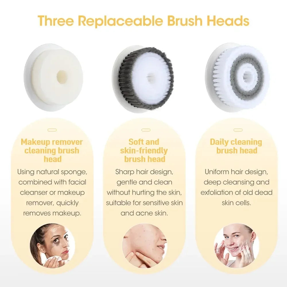 3 in 1 Waterproof Facial Cleansing Brush Device Silicone Deep Cleansing Face Scrubber Exfoliator Cleaner Vibration Massager