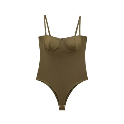 Zevity 2025 Women Sexy Spaghetti Strap Inner Style Beach Wear Bodysuits Ladies Soft Slim Swimsuit Playsuits Mujer Rompers LS9043