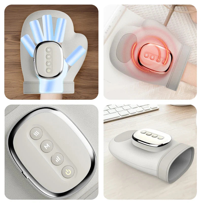Hand Massager with Heat Compression Carpal Tunnel Wrist Finger Massagers Kneading Rollers Electric Portable Vibrating Gloves