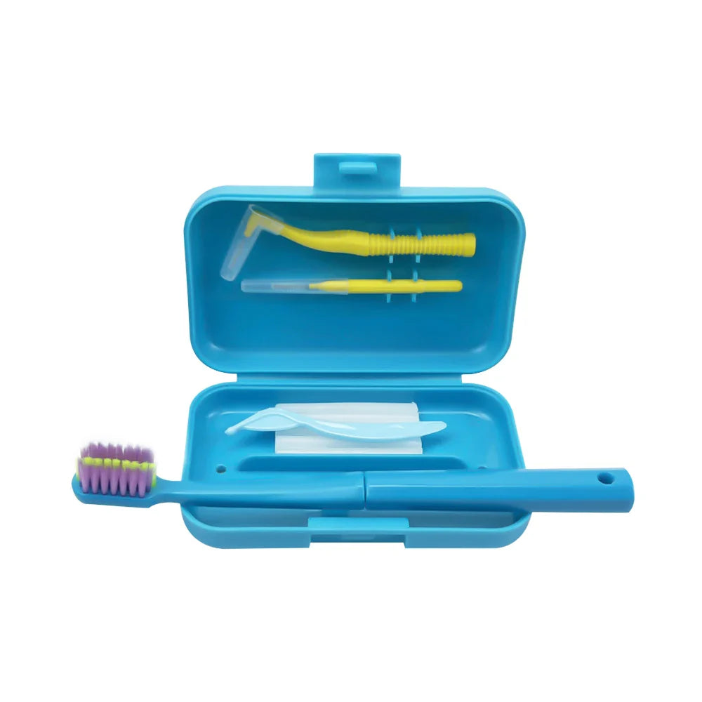 1 Box Dental Cleaning Care Kits Portable Travel Oral Teeth Cleaning Set Detachable Toothbrush Interdental Brush Storage Case