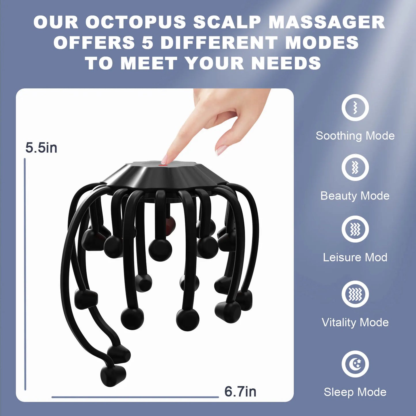 KTS Electric Head Massager Octopus Massager 20 Contracts 5 Modes Scalp Massager 2 Extra Long Contract Red Light Therapy Device