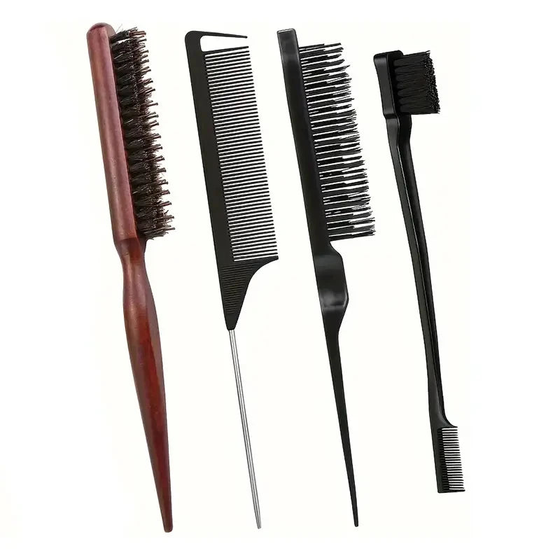 1/2/4/5pcs Wild Boar Bristle Hair Brush and Comb Set, Edge Control Styling Tools，Nylon Bristles, ABS Handle