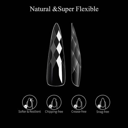 3D Diamond Rhombus False Clear Nail Tips Long Stiletto Coffin Full Cover Nail Art Decoration Tools 12 Sizes 120PC Press On Nails
