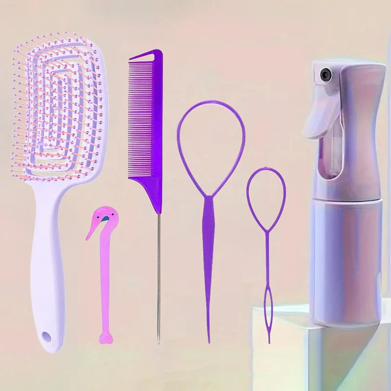 5/6 Pcs Comb Set Detangling Hair Brush Curly Hair Curved Rat Tail Comb Set Edge Hair Brush Curly Hair Brush Hair Salon Tools