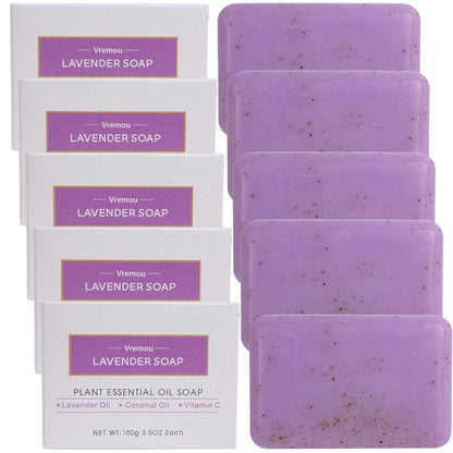 1Pcs/5Pcs Lavender Soap, Exfoliating Cream Granule Essential Oil Soap, Male And Female Cleansing Body Bath Fragrance Soap