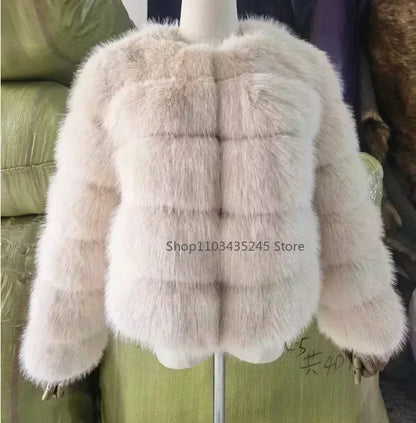 Women's Fashion faux fur coat super hot Autumn Winter women short Faux fox fur fluffy jacket high quality 5xl Ladies furry coats