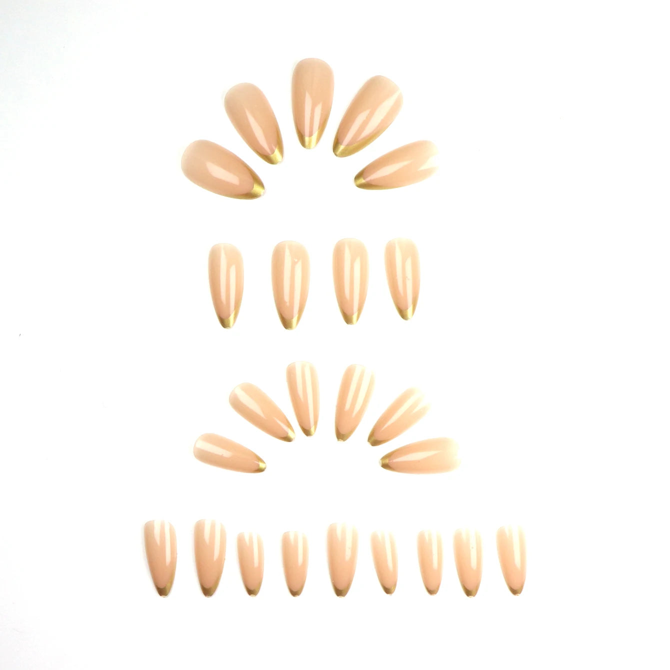 24Pcs Golden French Fake Nail with Almond Head Design Simple Oval False Nails Wearable Press on Nails Full Cover Nail Tips