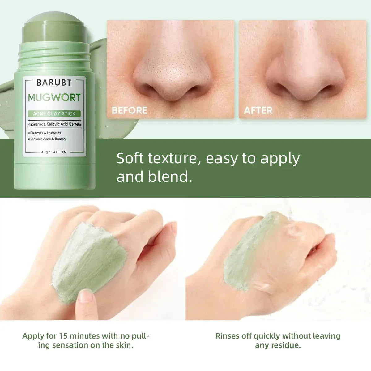 Remove Blackhead Mugwort Solid Mask Cleans Pores Stick Facial Blemish Black Dots Shrink Pores Korean Skin Care Cosmetics Gift