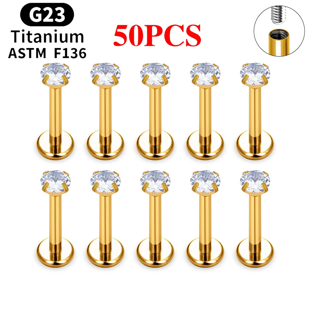 10/50PCS G23 Ttianium Piercing Labret Lip Stud Ring CZ 16G Internal Thread Stud Earring Ear Tragus Cartilage Helix Daith Jewelry