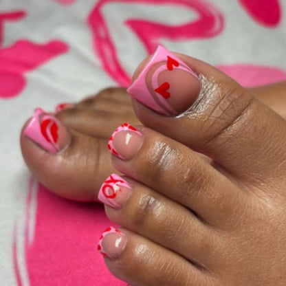 24pcs French Fake Toenails Pink Gradient Full Cover Short Square Toe Nails Foot Nails Tips for Women Girls