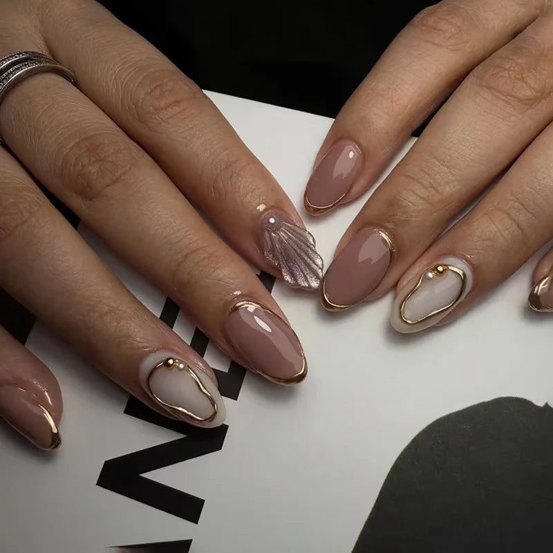 24Pcs Stiletto Press on Nails Glitter Almond False Nails French Tip Fake Nails with Glue Detachable Full Cover Acrylic Nail Tips