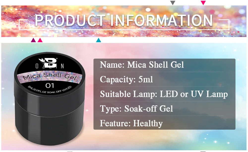 BOZLIN 5ml Sparkling Chameleon Mica Shell Gel Polish Colorful Sequins Manicure Semi Permanent Soak Off Nail Art Gel Varnish