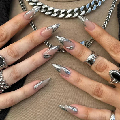 24Pcs Stiletto Press on Nails Glitter Almond False Nails French Tip Fake Nails with Glue Detachable Full Cover Acrylic Nail Tips