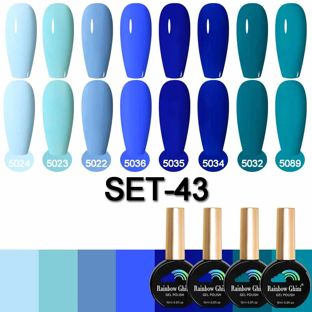 Rainbow Ghini 15ML 8Pcs/Set Nude Glitter Gel Nail Polish HEMA TPO FREE Colorful Nail UV LED Hybrid Gel Varnish All For Manicure