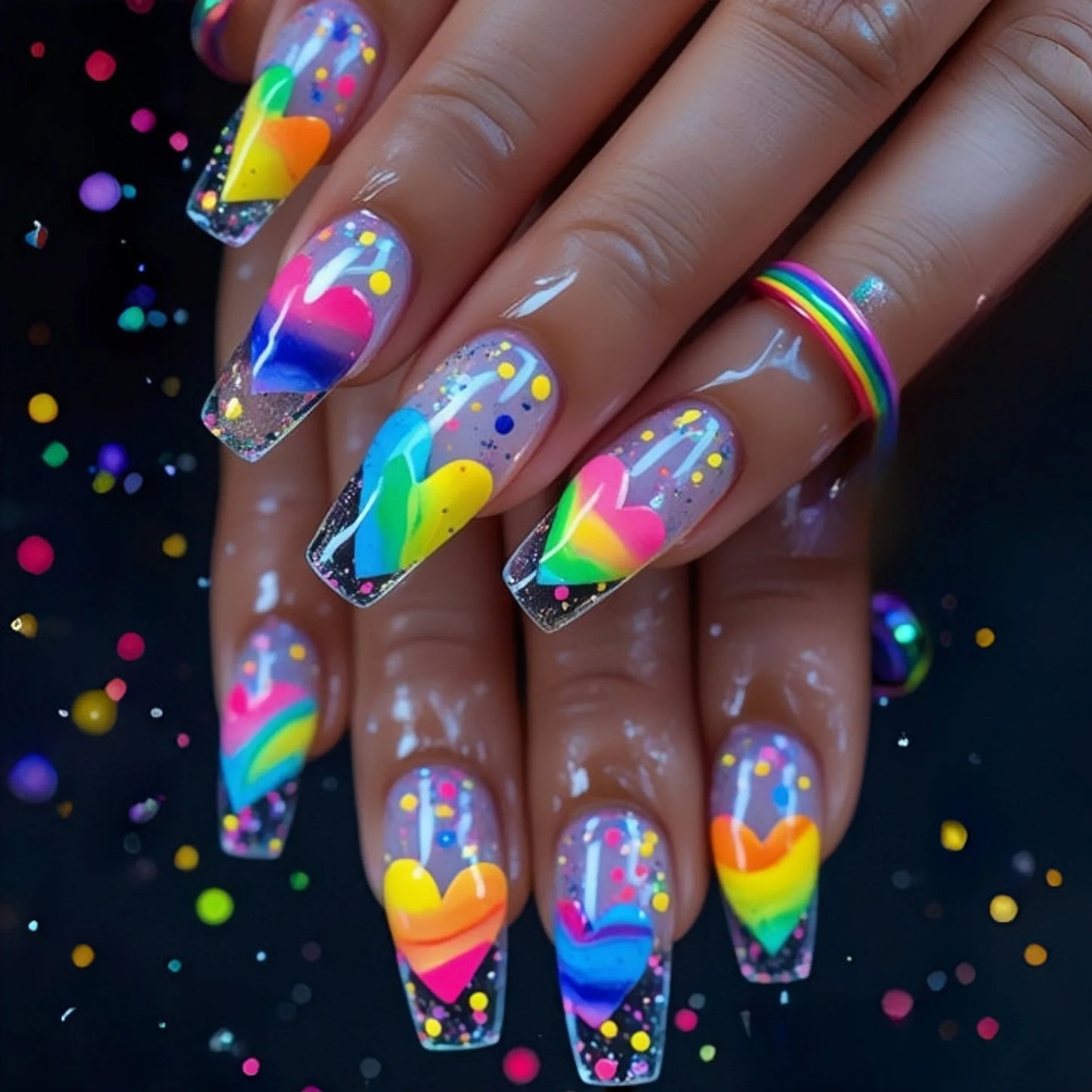 Short Medium long fake nails Square ballet nail tips Gradient purple pink blue leopard flame Y2K press on false nail art set