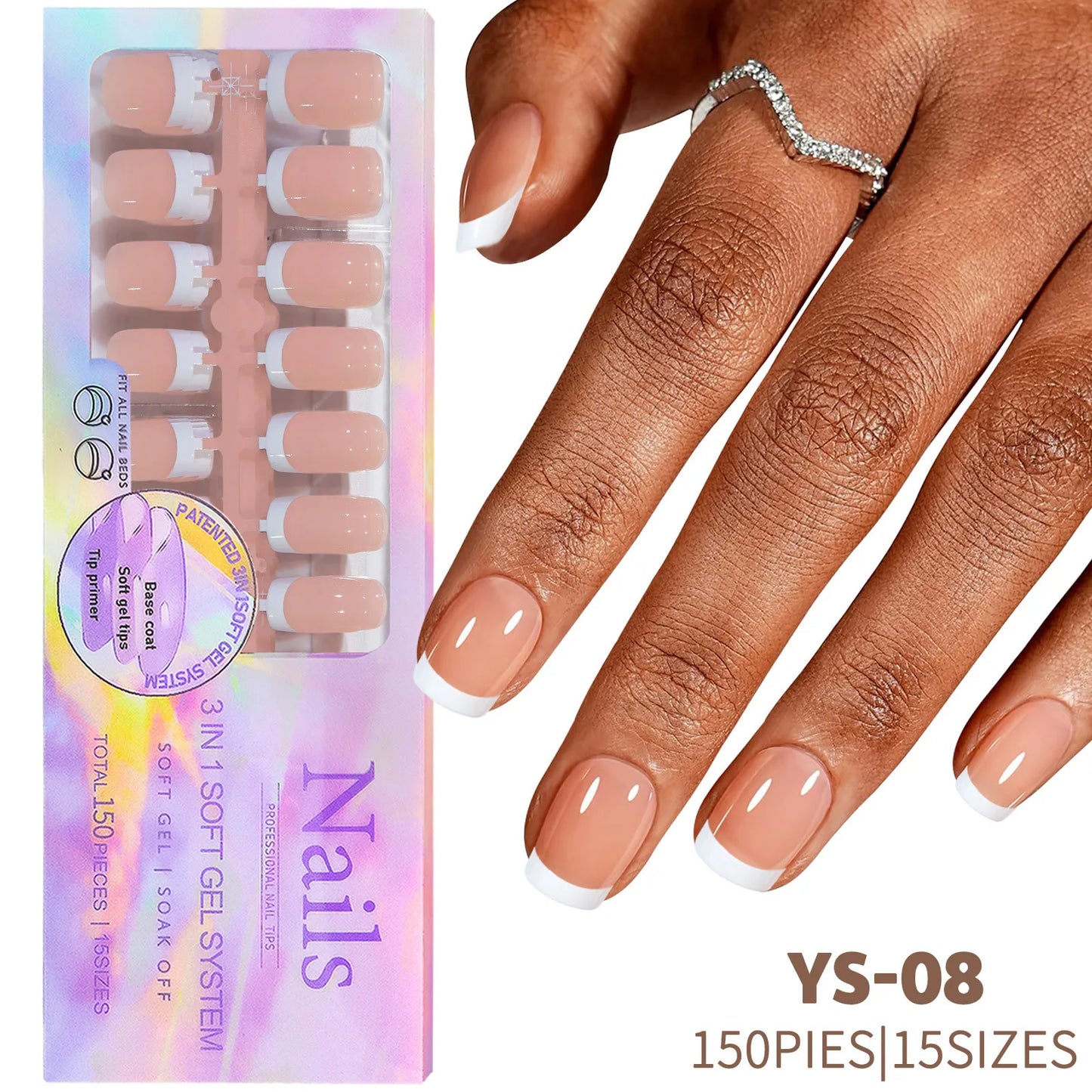 150Pcs/Box French False Nails Scarless Removable Coffin Almond Fake Nail Artificial Acrylic Patches Reusable Press On Nail Tips