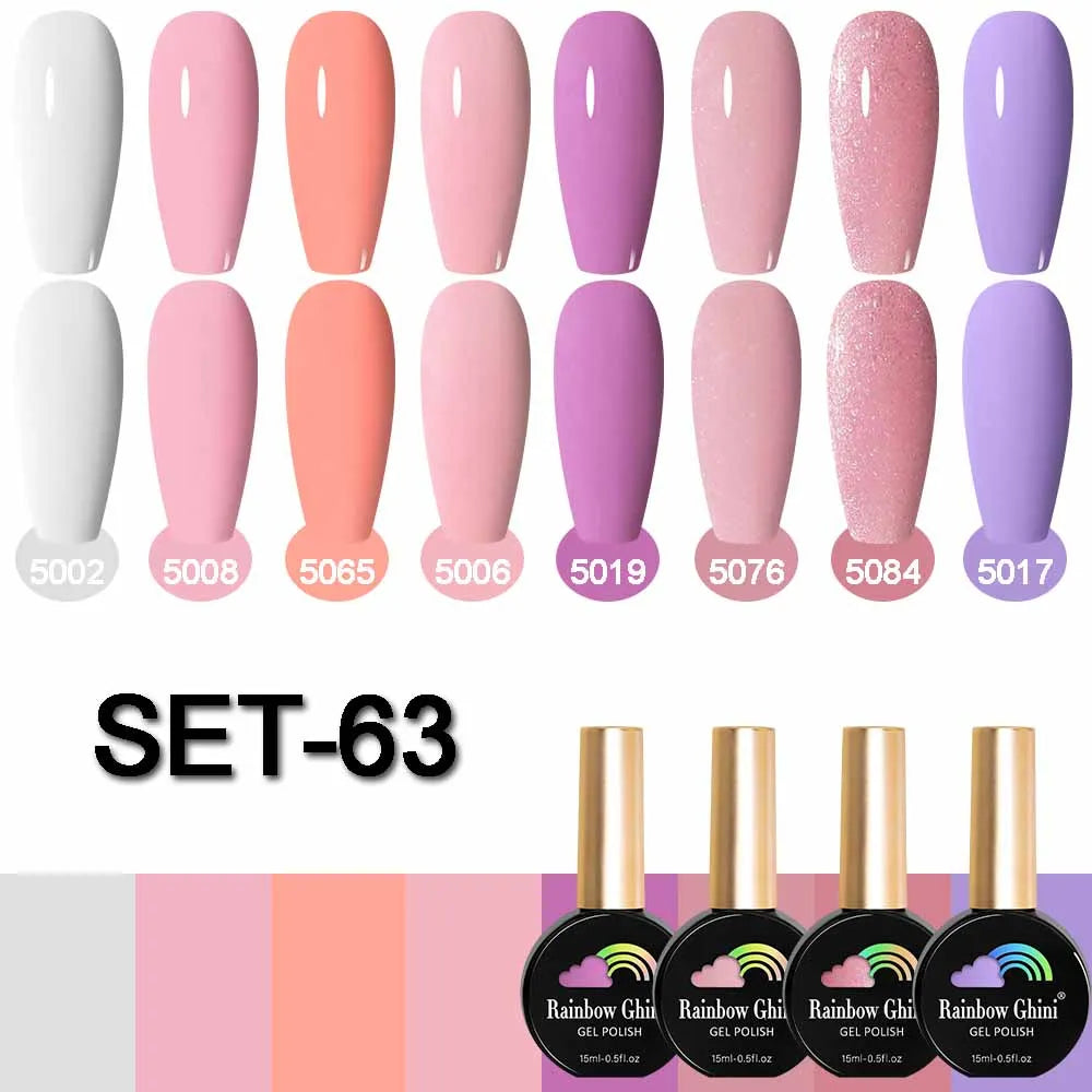 Rainbow Ghini 15ML 8Pcs/Set Nude Glitter Gel Nail Polish HEMA TPO FREE Colorful Nail UV LED Hybrid Gel Varnish All For Manicure