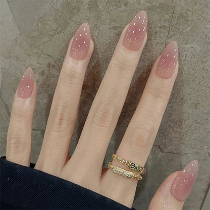 24Pcs Stiletto Press on Nails Glitter Almond False Nails French Tip Fake Nails with Glue Detachable Full Cover Acrylic Nail Tips