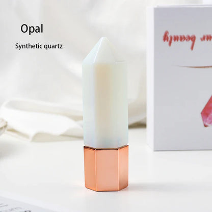 Facial Beauty Natural Healing Rose Quartz Obsidian Crystal Column Perfumes Essential Oil Roller Bottles Mother's Day Women Gift