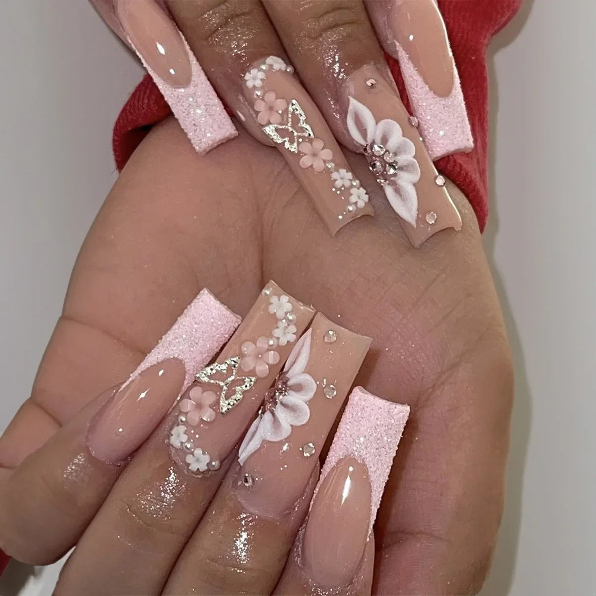 24Pcs Long Square False Nails Simple White French Fake Nails Wearable Ballet Coffin Full Cover Nail Tips Acrylic Press on Nails