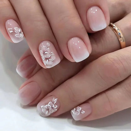 24Pcs Shiny Pearl Wearable False Nails Short Square Fake Nail Simple Summer Press on Nails Detachable Full Cover Nail Tips