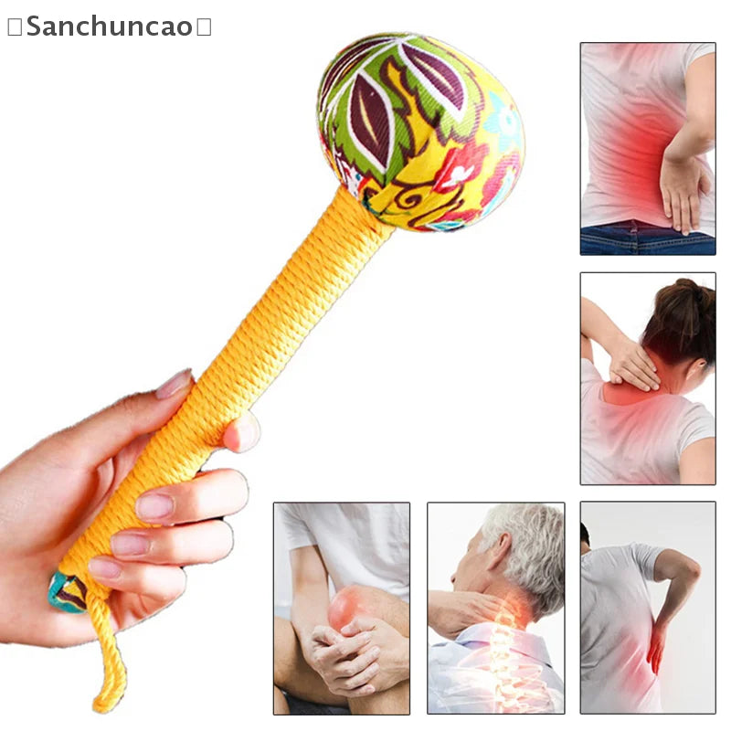 26/33cm Long-Handled Wormwood Massage Hammer For Lymphatic Drainage - Manual Full Body & Back Relief, Stress Reduction