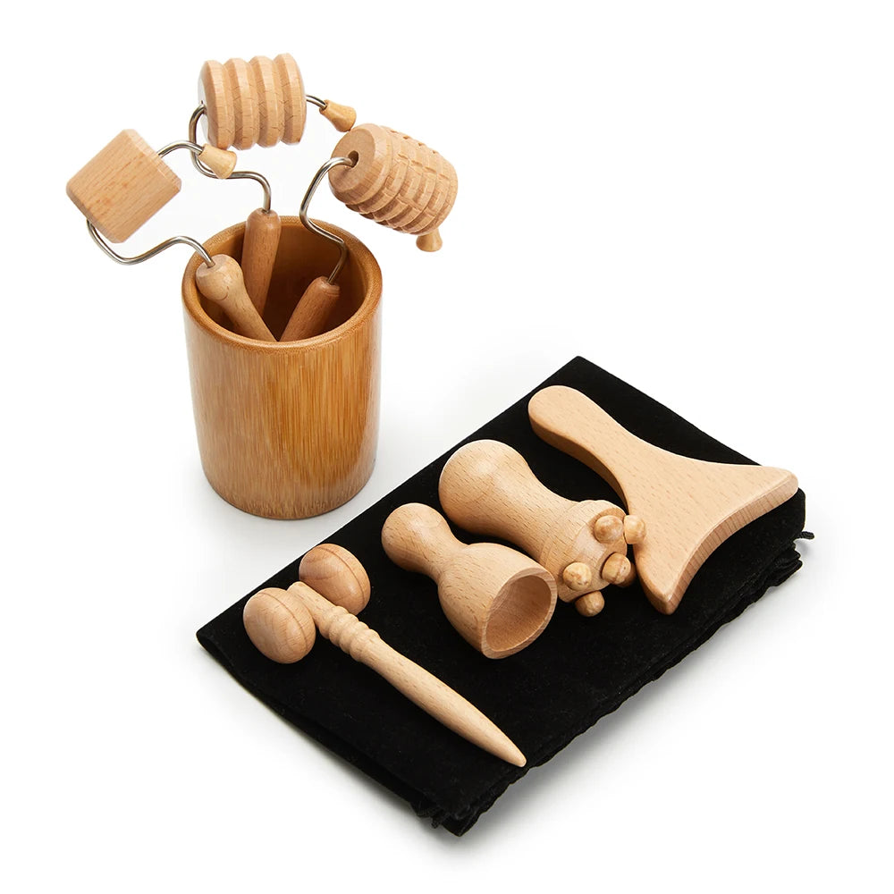 Face Massage Roller Wooden Facial Maderotherapy Lifting Wood Therapy Massage Kit Anti-Cellulite Facial Lifting Wrinkle Remover