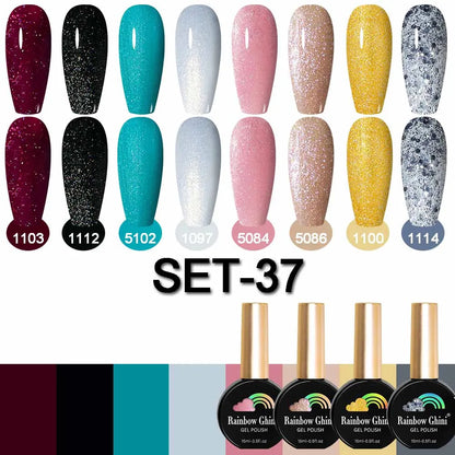 Rainbow Ghini 15ML 8Pcs/Set Nude Glitter Gel Nail Polish HEMA TPO FREE Colorful Nail UV LED Hybrid Gel Varnish All For Manicure