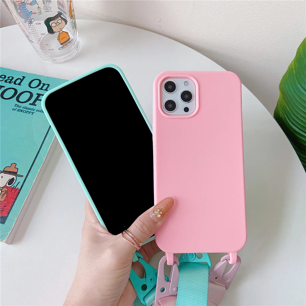 Crossbody Neck Strap Soft Silicone Phone Case For Samsung Galaxy S22 Ultra S21 S20 Plus FE Note 20 10 S10 S9 8 Cord Rope Cover