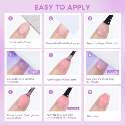 Coscelia Nail Gel Polish Set 7ml Jelly Nail GelCrystal Translucent Clear Pink Nail Art Semi Permanent Soak Off UV LED Varnish