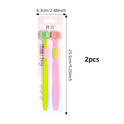 2/4/6pcs Adult Toothbrushes 3 Sided Soft Bristles Tongue Scraper Deep Cleaning Health Oral Care Family Couple Travel Tooth Brush