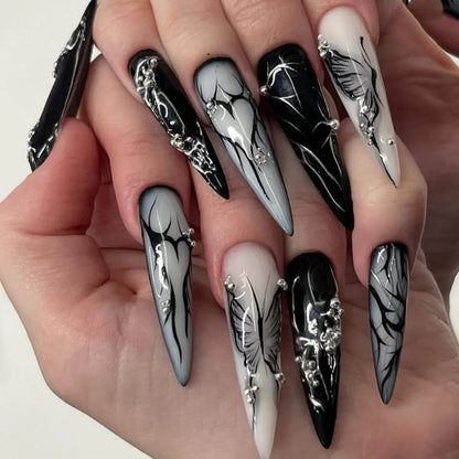 Halloween Cool Spice Style Spider Skull False Nails Purple Halo Dyeing Detachable Finished Fake Nails Press on Nail with Glue