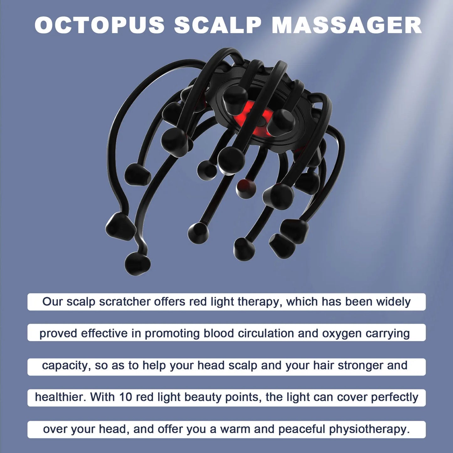 KTS Electric Head Massager Octopus Massager 20 Contracts 5 Modes Scalp Massager 2 Extra Long Contract Red Light Therapy Device