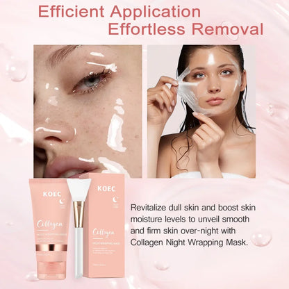 Korean Collagen Overnight Facial Mask Set - Deeply Hydrating Peel off Night Wrapping Cream for Night Care
