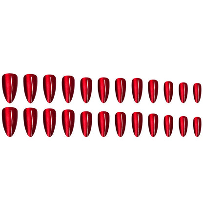 24pcs Glossy Red Cat's Eye Press On Nails Full Cover Nude Color Wearable Almond False Nails Charms Detachable Fake Nail For Girl