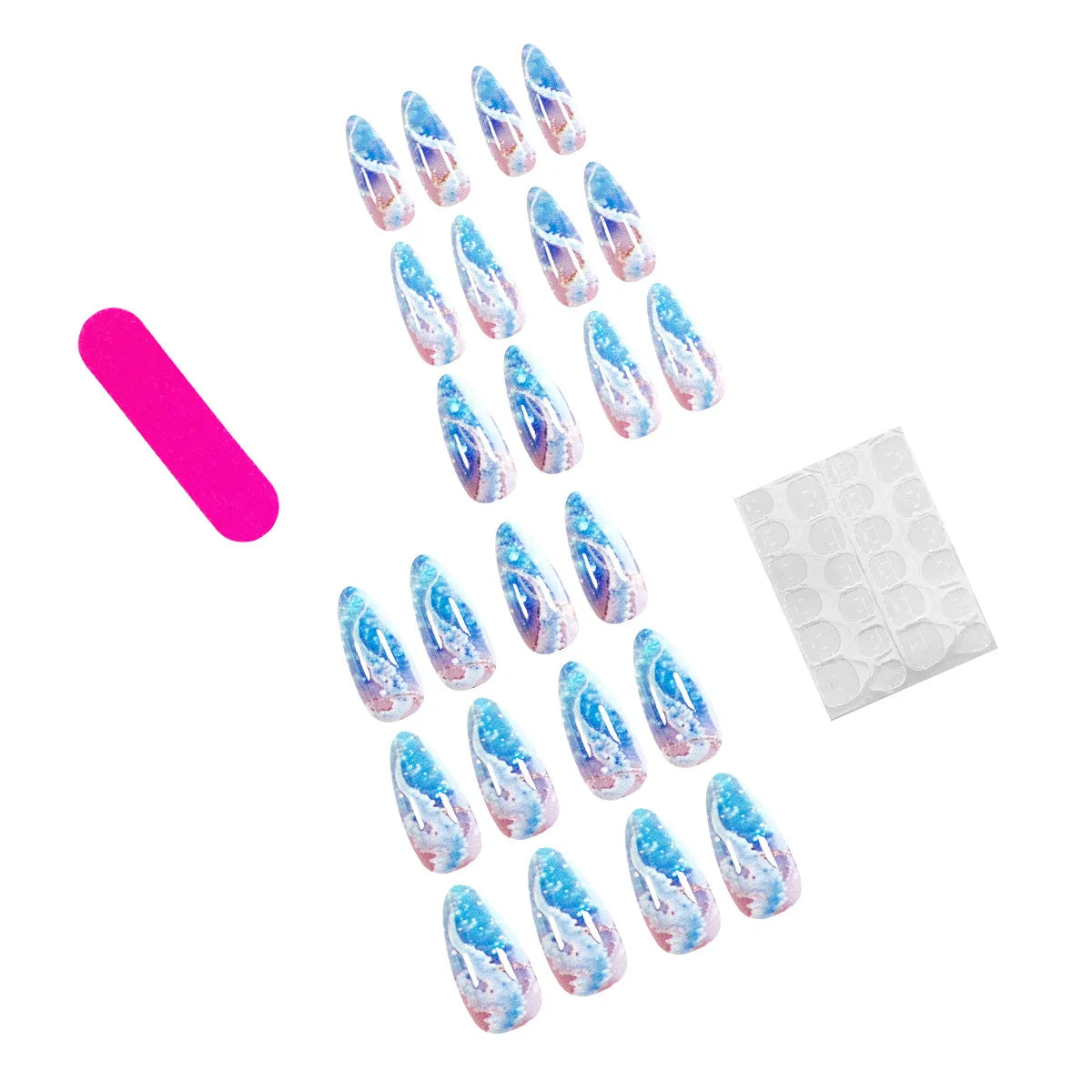 Medium fake nails for women gilrs gradient blue pink starry sky star moon Y2K design Almond nail tips press on false nail set