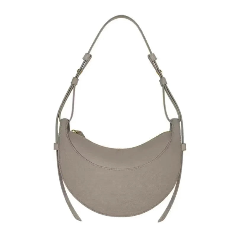 2025 French fashion genuine leather women's shoulder bag, crescent bag, niche design zipper closure shoulder crossbody bag