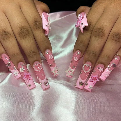 24Pcs Long Square False Nails Simple White French Fake Nails Wearable Ballet Coffin Full Cover Nail Tips Acrylic Press on Nails