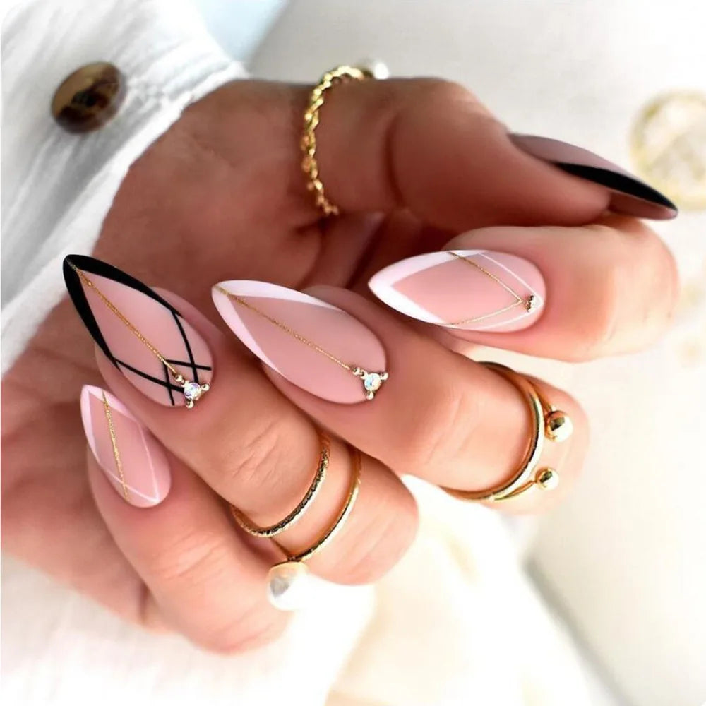 24pcs/set short medium fake nails shinny sparkling glitter square ballet nail tips starry star cat eyes press on false nail art