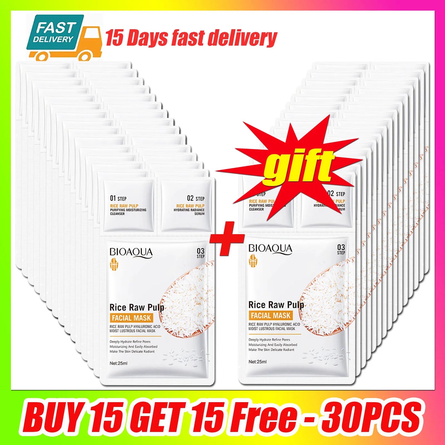 1/5/10/20/30pcs Rice Raw Pulp Collagen Facial Masks Cleanser Serum Moisturizing Firm Hydrating Face Mask Korean Beauty Skin Care