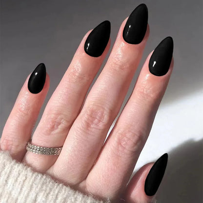 24Pcs Simple Green French False Nails Short Almond Fake Nails with Wave Line Design Wearable Round Head Press on Nail Tips