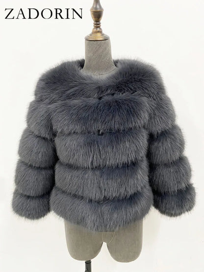 ZADORIN S-6XL Mink Coat Winter Black White Faux Fur Coat Woman Elegant Fluffy Faux Fur Jacket Top Short Fur Coats Woman Clothing
