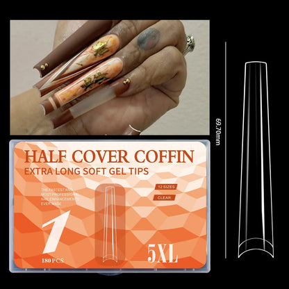 5XL Soft Gel Tips Press On Nails Acrylic Half/Full Cover Fake Nails 180pcs Stiletto Coffin Ballet DIY Extension Nail Supplies
