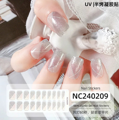 Semi-Cured Nail Wraps Autocollants Pour Ongles UV Adhesive Full Cover Stickers for Nails Lamp Need Press On Nails DIY Manicure
