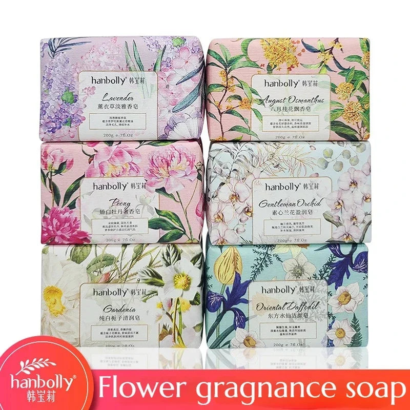 Hanbolly Flower Perfume Soap 200g Fragrance Bathing Hand Wash Perfume Soap with Essential Oil and Flower Smell